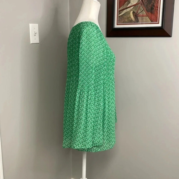Max Studio Green Blue Polka Dot Pleated Long Sleeve Blouse Size Large - Picture 3 of 6